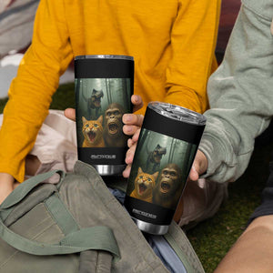 Cat Bigfoot Selfie With Dinosaur Tumbler Cup Funny Surprised Scared Sasquatch Cat TS14 Print Your Wear