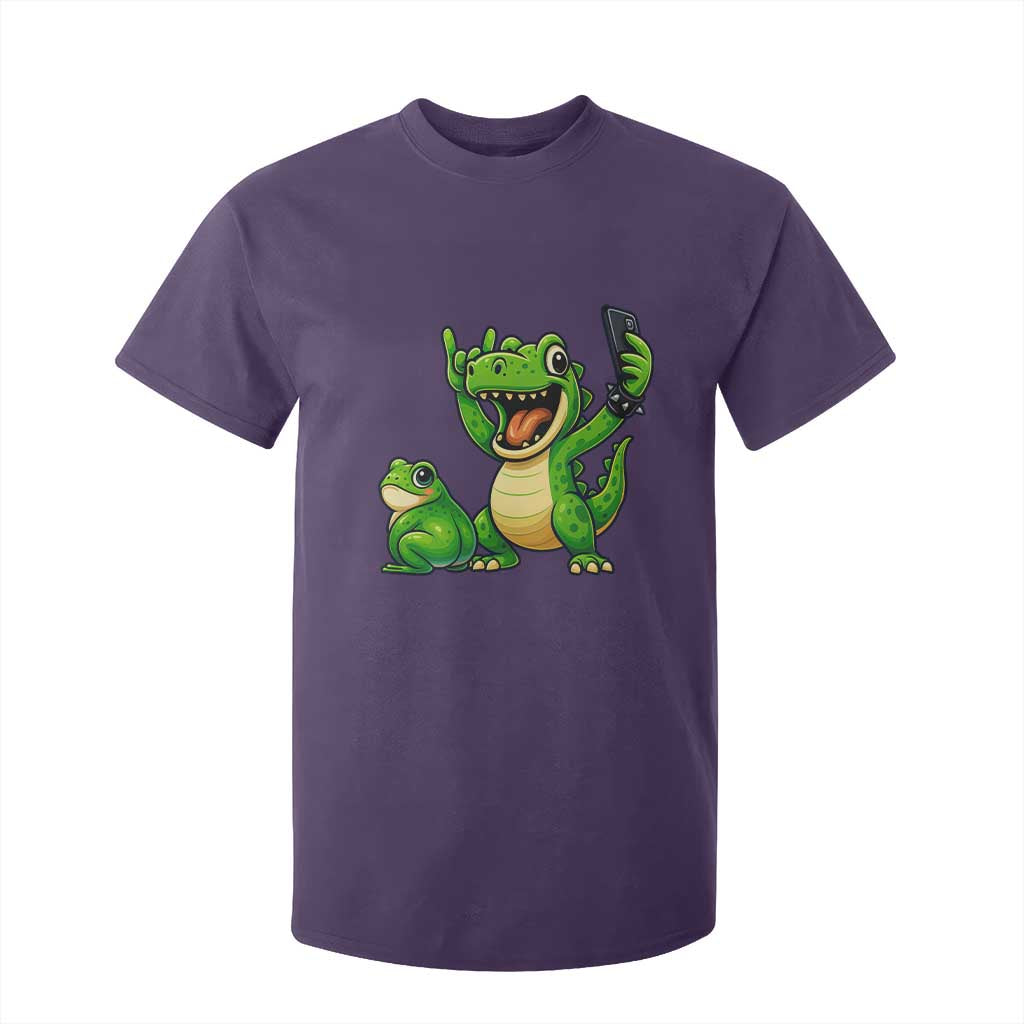 Funny Dinosaur Frog Selfie T Shirt For Kid Rock On Hand TS14 Purple Print Your Wear