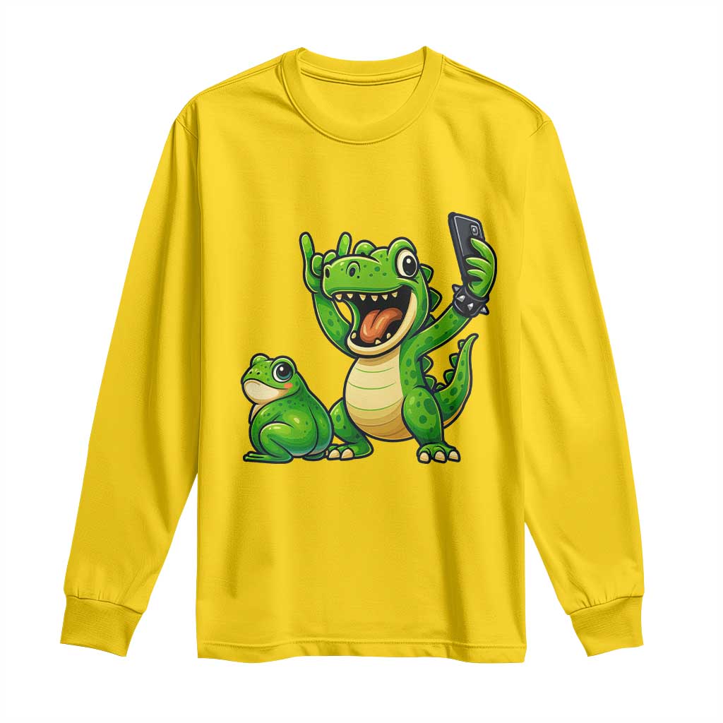 Funny Dinosaur Frog Selfie Long Sleeve Shirt Rock On Hand TS14 Daisy Print Your Wear