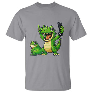 Funny Dinosaur Frog Selfie T Shirt Rock On Hand TS14 Sport Gray Print Your Wear