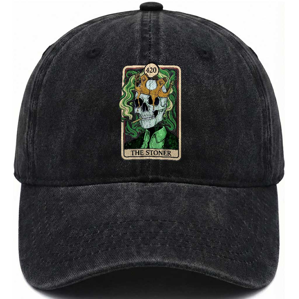 Skeleton Smokes Washed Cotton Baseball Cap The Stoner Weed Lover Cannabis 420 TS14 Washed Cap Universal Fit Black Print Your Wear
