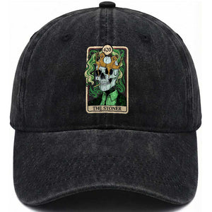 Skeleton Smokes Washed Cotton Baseball Cap The Stoner Weed Lover Cannabis 420 TS14 Washed Cap Universal Fit Black Print Your Wear
