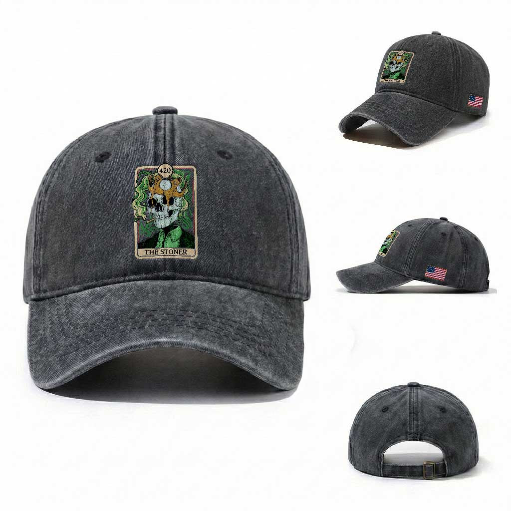 Skeleton Smokes Washed Cotton Baseball Cap The Stoner Weed Lover Cannabis 420 TS14 Washed Cap Universal Fit Dark Gray Print Your Wear