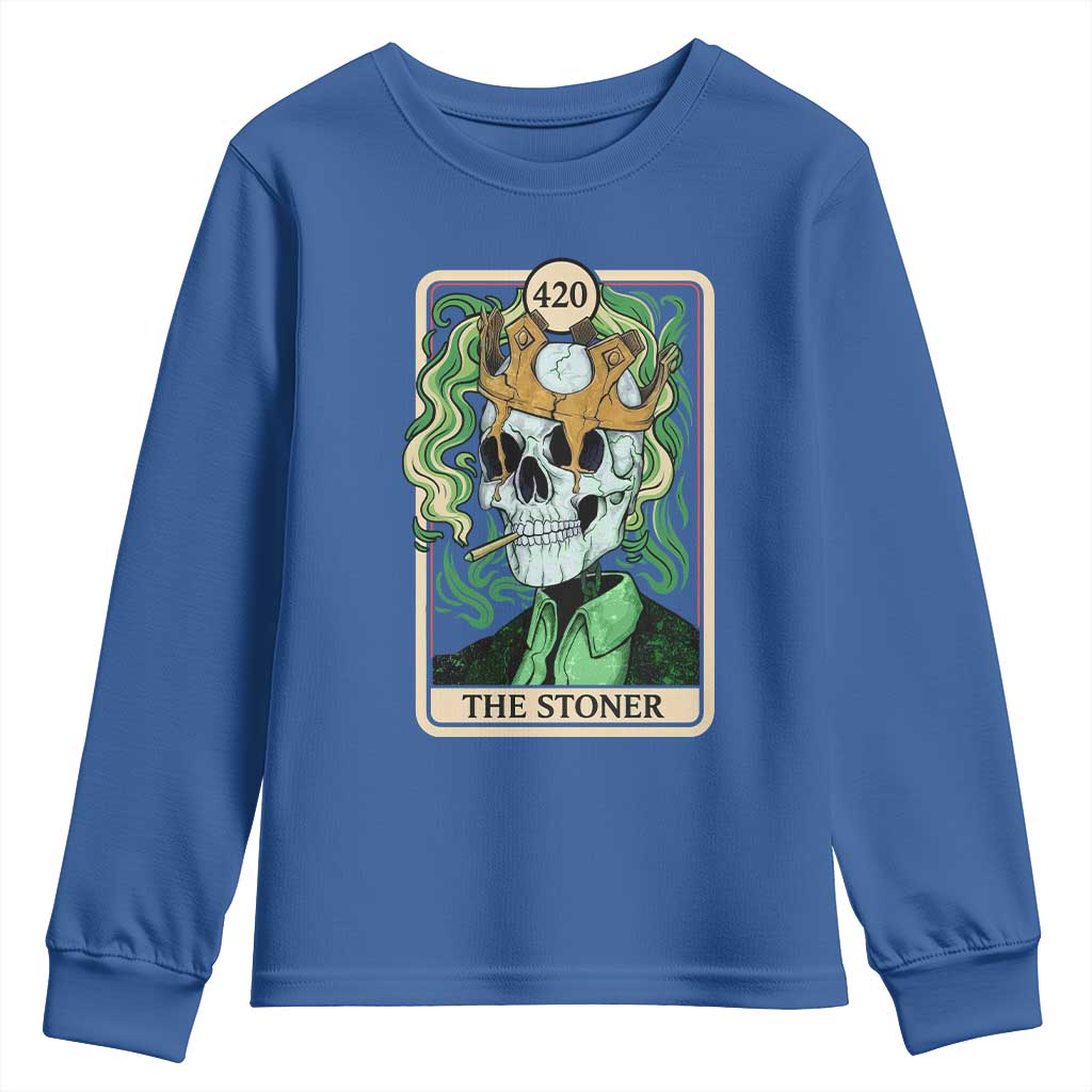 Skeleton Smokes Youth Sweatshirt The Stoner Weed Lover Cannabis 420 TS14 Royal Blue Print Your Wear