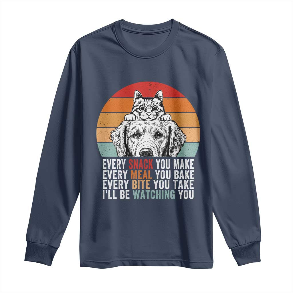 Every Snack You Make Long Sleeve Shirt Funny Dog Cat Lovers TS14 Navy Print Your Wear