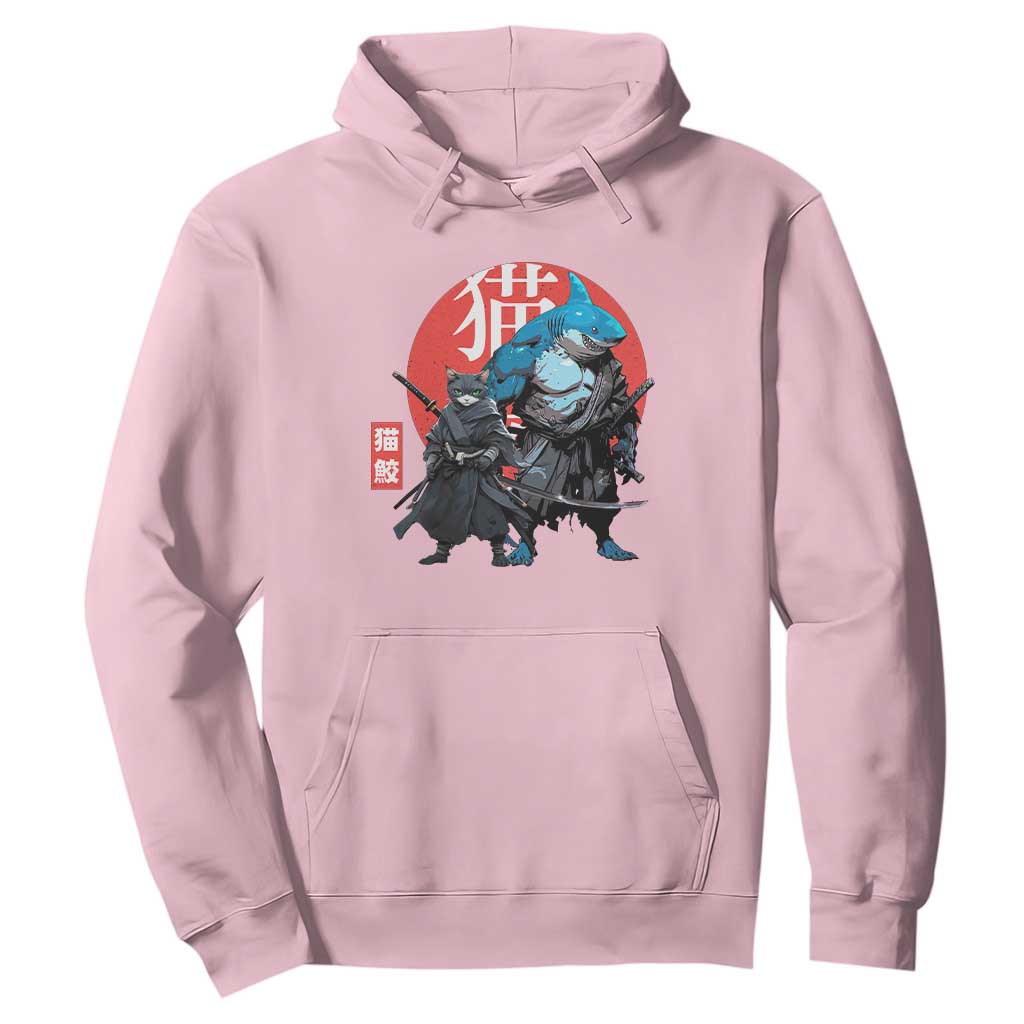 Samurai Cat Shark Hoodie Retro Japanese Animal Warrior Art TS14 Light Pink Print Your Wear