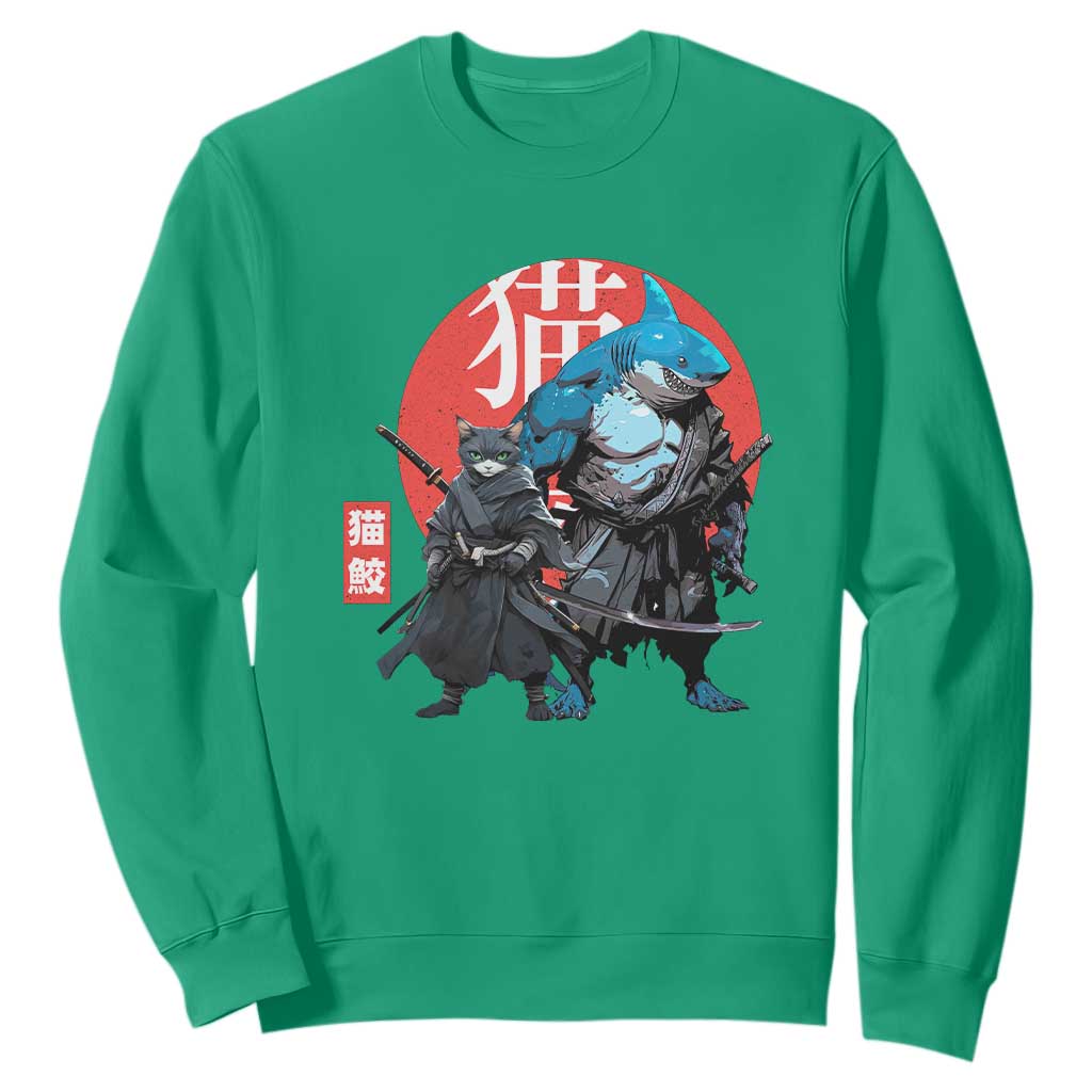 Samurai Cat Shark Sweatshirt Retro Japanese Animal Warrior Art TS14 Irish Green Print Your Wear