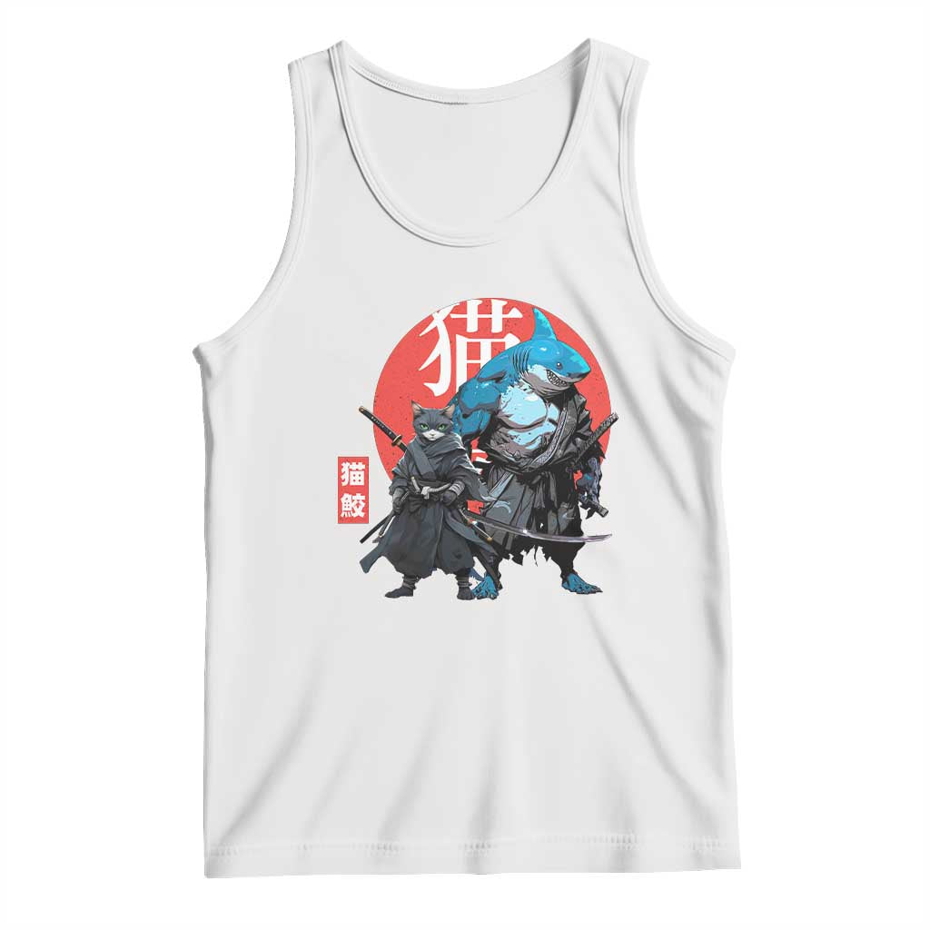 Samurai Cat Shark Tank Top Retro Japanese Animal Warrior Art TS14 White Print Your Wear