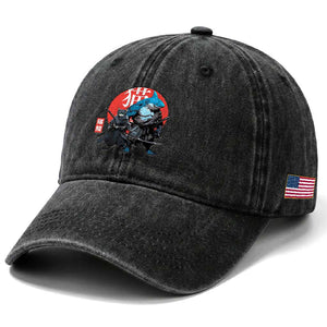 Samurai Cat Shark Washed Cotton Baseball Cap Retro Japanese Animal Warrior Art TS14 Print Your Wear