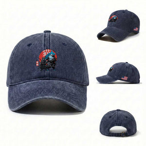 Samurai Cat Shark Washed Cotton Baseball Cap Retro Japanese Animal Warrior Art TS14 Washed Cap Universal Fit Navy Print Your Wear
