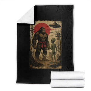 Samurai Bigfoot Japanese UFO Throw Blanket Sasquatch Ailen Ukiyo-e TS14 Black Print Your Wear