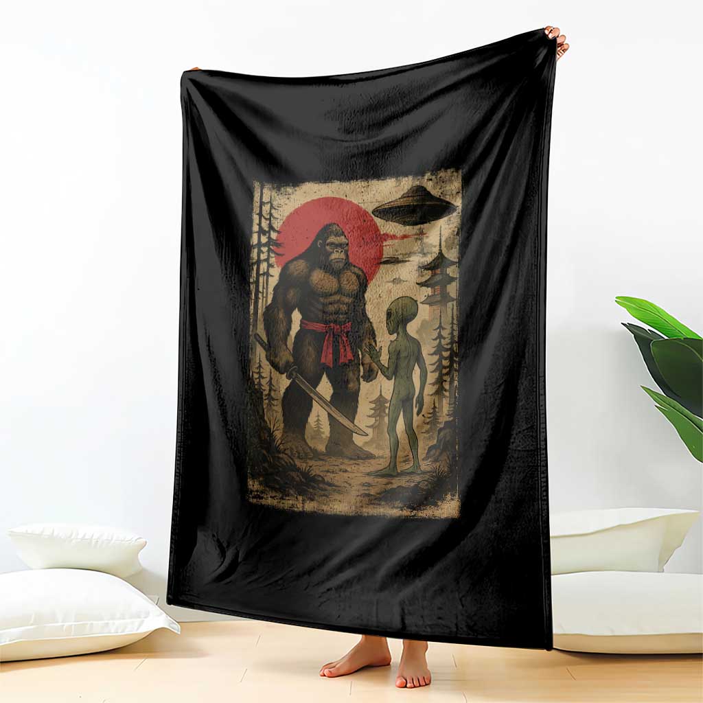 Samurai Bigfoot Japanese UFO Throw Blanket Sasquatch Ailen Ukiyo-e TS14 Print Your Wear
