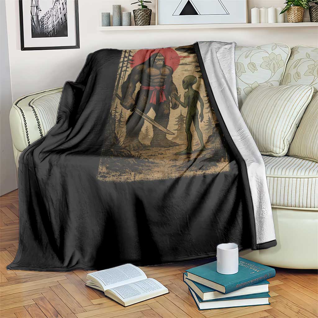Samurai Bigfoot Japanese UFO Throw Blanket Sasquatch Ailen Ukiyo-e TS14 Print Your Wear