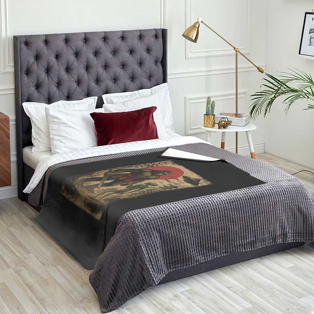 Samurai Bigfoot Japanese UFO Throw Blanket Sasquatch Ailen Ukiyo-e TS14 Print Your Wear