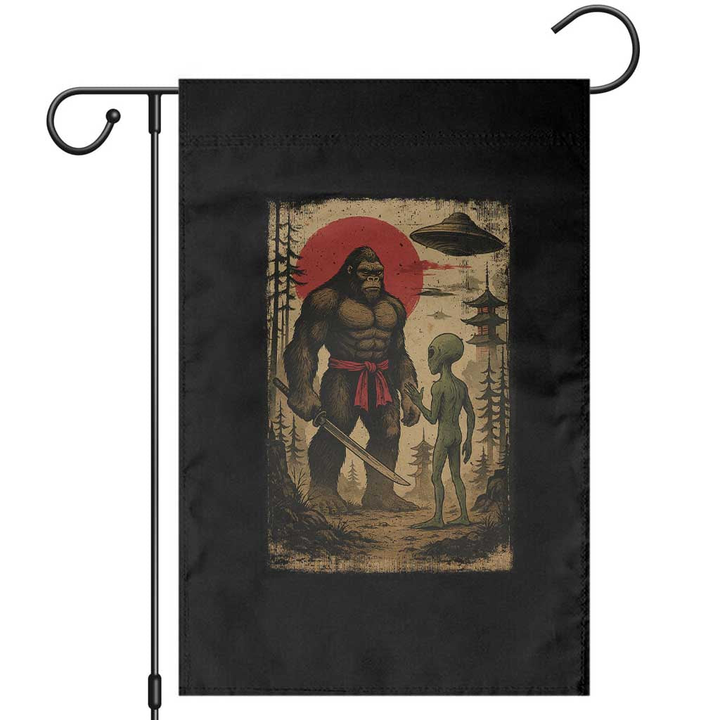 Samurai Bigfoot Japanese UFO Garden Flag Sasquatch Ailen Ukiyo-e TS14 Black Print Your Wear