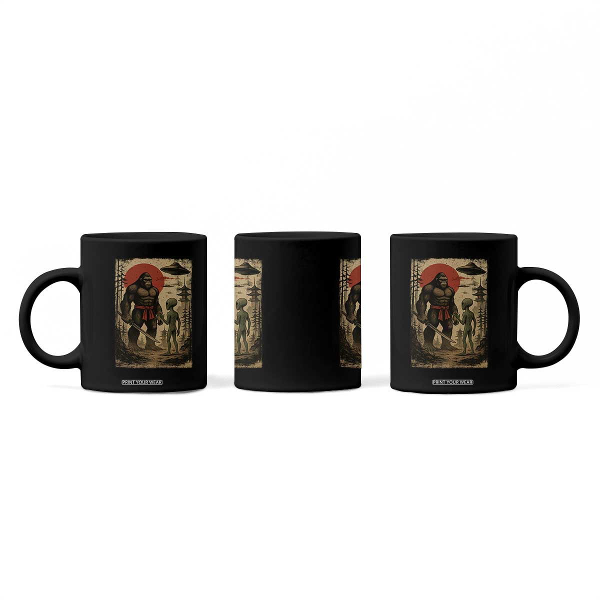 Samurai Bigfoot Japanese UFO Coffee Mug Sasquatch Ailen Ukiyo-e TS14 Print Your Wear