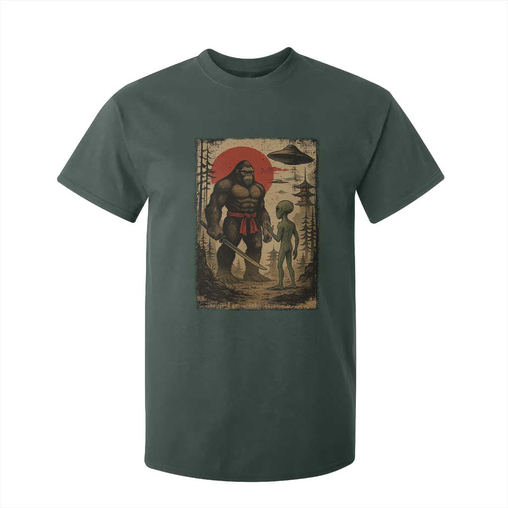 Samurai Bigfoot Japanese UFO T Shirt For Kid Sasquatch Ailen Ukiyo-e TS14 Dark Forest Green Print Your Wear