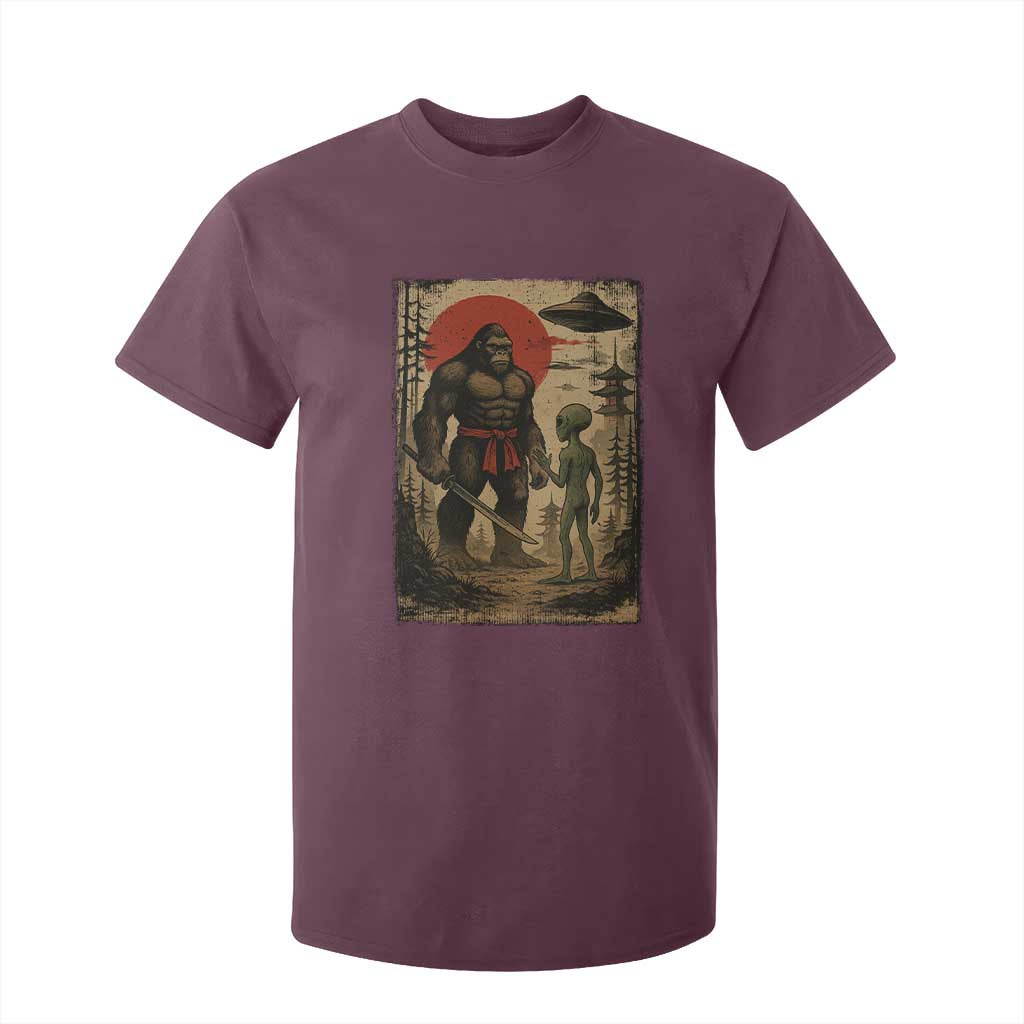 Samurai Bigfoot Japanese UFO T Shirt For Kid Sasquatch Ailen Ukiyo-e TS14 Maroon Print Your Wear