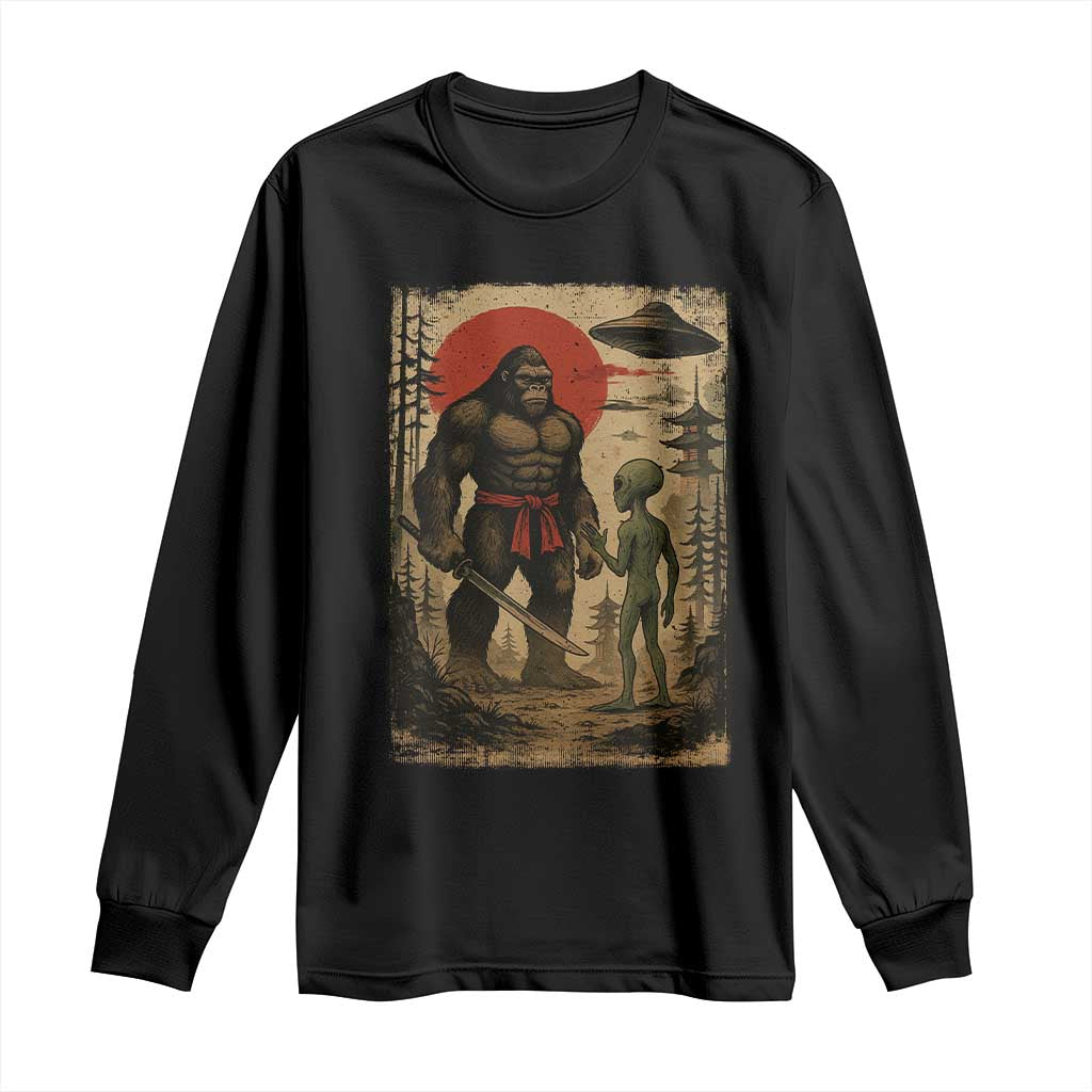Samurai Bigfoot Japanese UFO Long Sleeve Shirt Sasquatch Ailen Ukiyo-e TS14 Black Print Your Wear