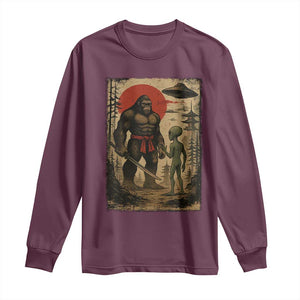 Samurai Bigfoot Japanese UFO Long Sleeve Shirt Sasquatch Ailen Ukiyo-e TS14 Maroon Print Your Wear