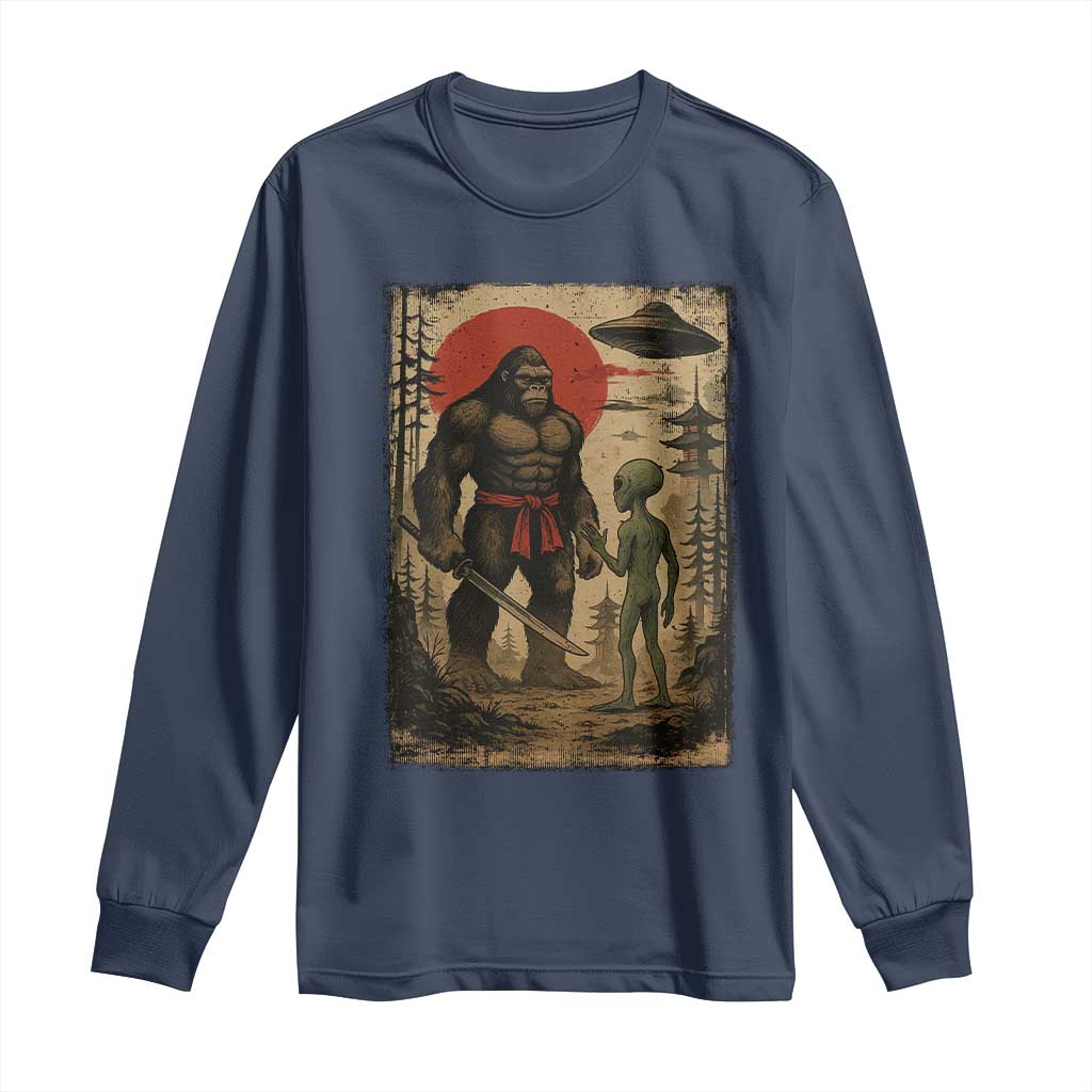Samurai Bigfoot Japanese UFO Long Sleeve Shirt Sasquatch Ailen Ukiyo-e TS14 Navy Print Your Wear
