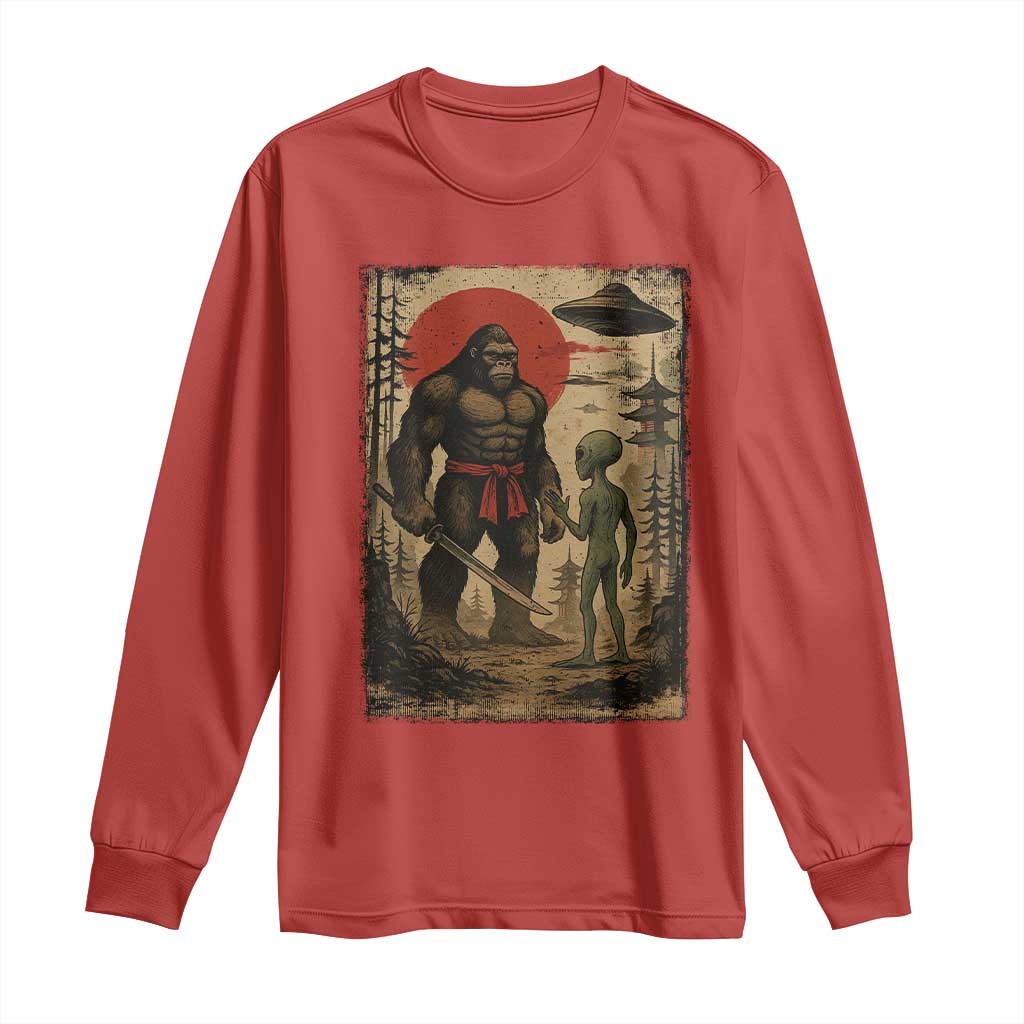 Samurai Bigfoot Japanese UFO Long Sleeve Shirt Sasquatch Ailen Ukiyo-e TS14 Red Print Your Wear