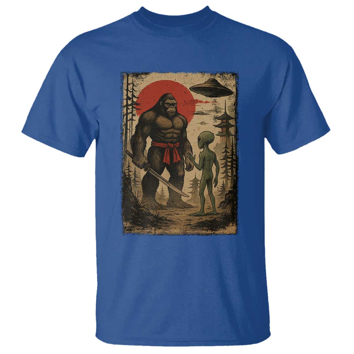 Samurai Bigfoot Japanese UFO T Shirt Sasquatch Ailen Ukiyo-e TS14 Royal Blue Print Your Wear