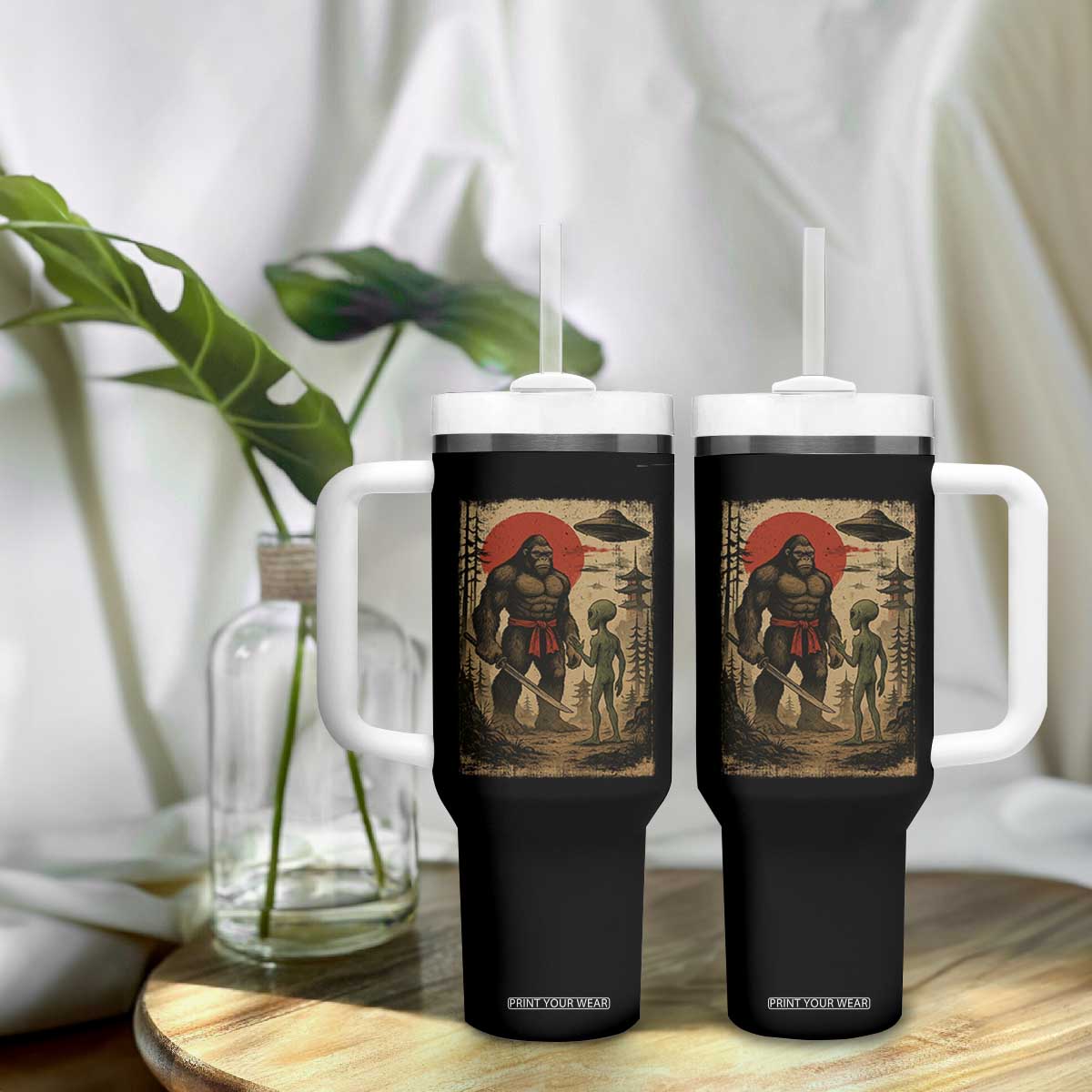 Samurai Bigfoot Japanese UFO Tumbler With Handle Sasquatch Ailen Ukiyo-e TS14 Print Your Wear