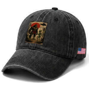 Samurai Bigfoot Japanese UFO Washed Cotton Baseball Cap Sasquatch Ailen Ukiyo-e TS14 Print Your Wear