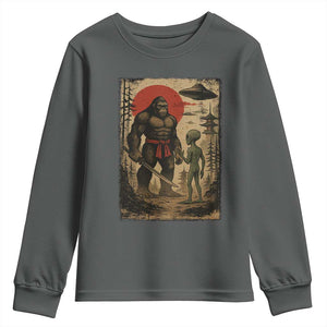 Samurai Bigfoot Japanese UFO Youth Sweatshirt Sasquatch Ailen Ukiyo-e TS14 Dark Heather Print Your Wear
