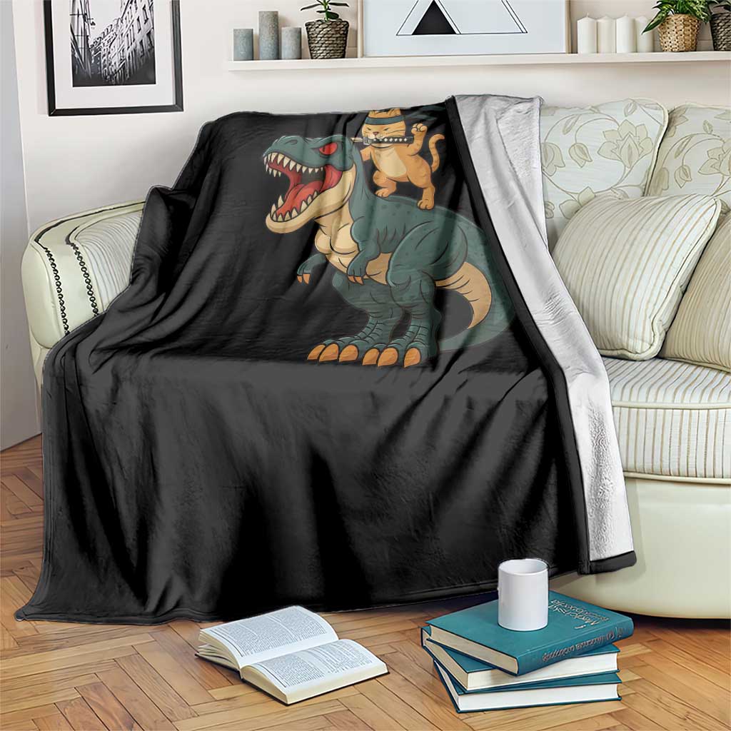 Ninja Cat Riding Dinosaur Throw Blanket TS14 Print Your Wear