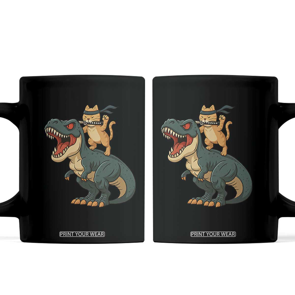 Ninja Cat Riding Dinosaur Coffee Mug TS14 Black Print Your Wear