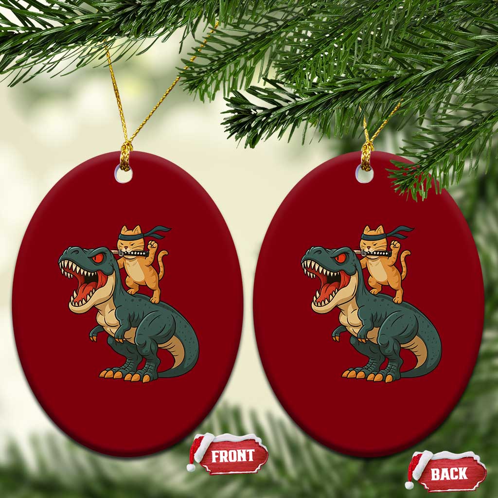 Ninja Cat Riding Dinosaur Ceramic Ornament TS14 Print Your Wear