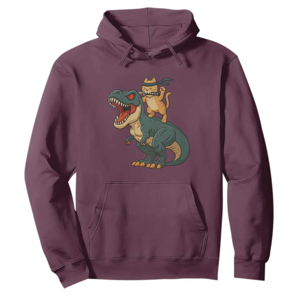 Ninja Cat Riding Dinosaur Hoodie TS14 Maroon Print Your Wear