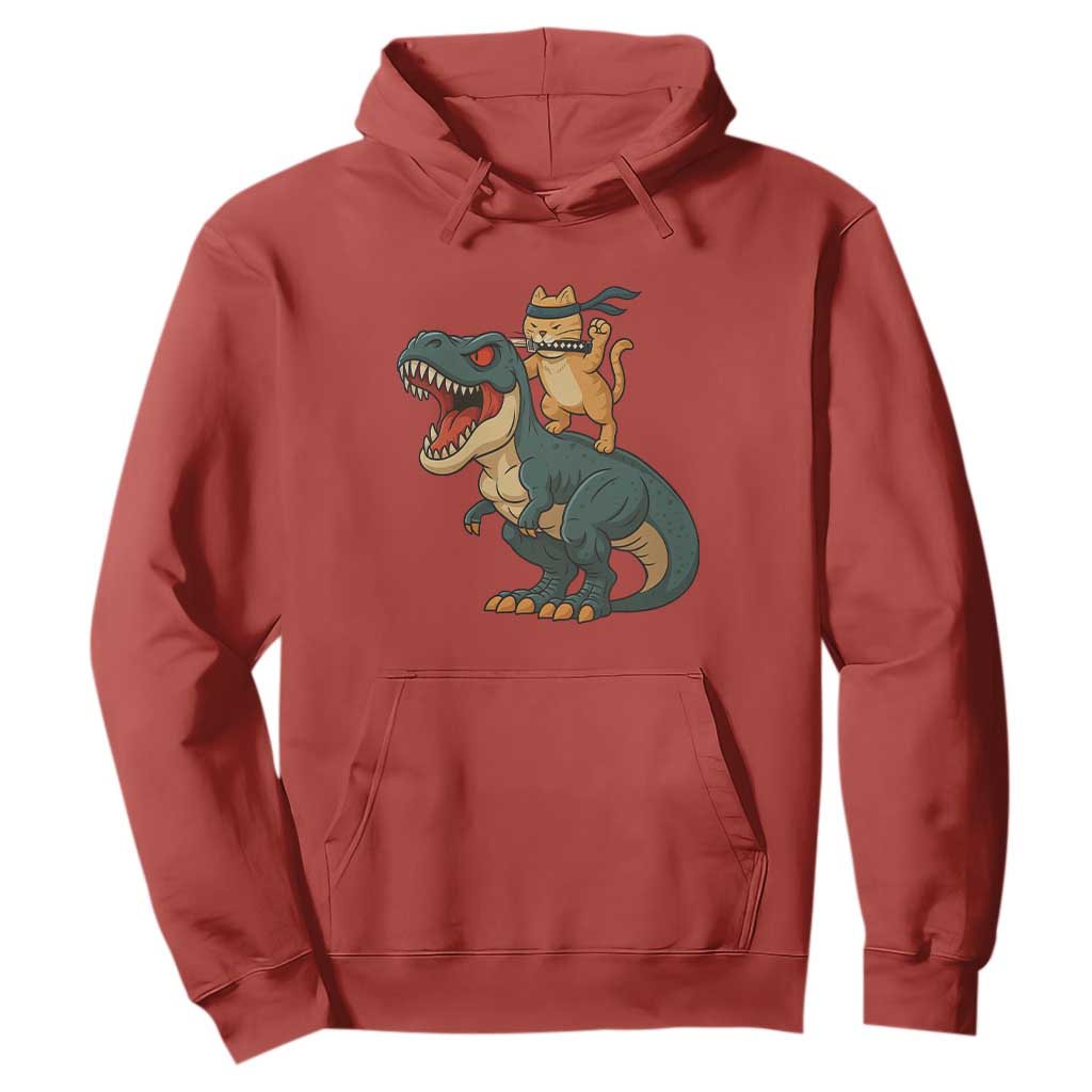 Ninja Cat Riding Dinosaur Hoodie TS14 Red Print Your Wear