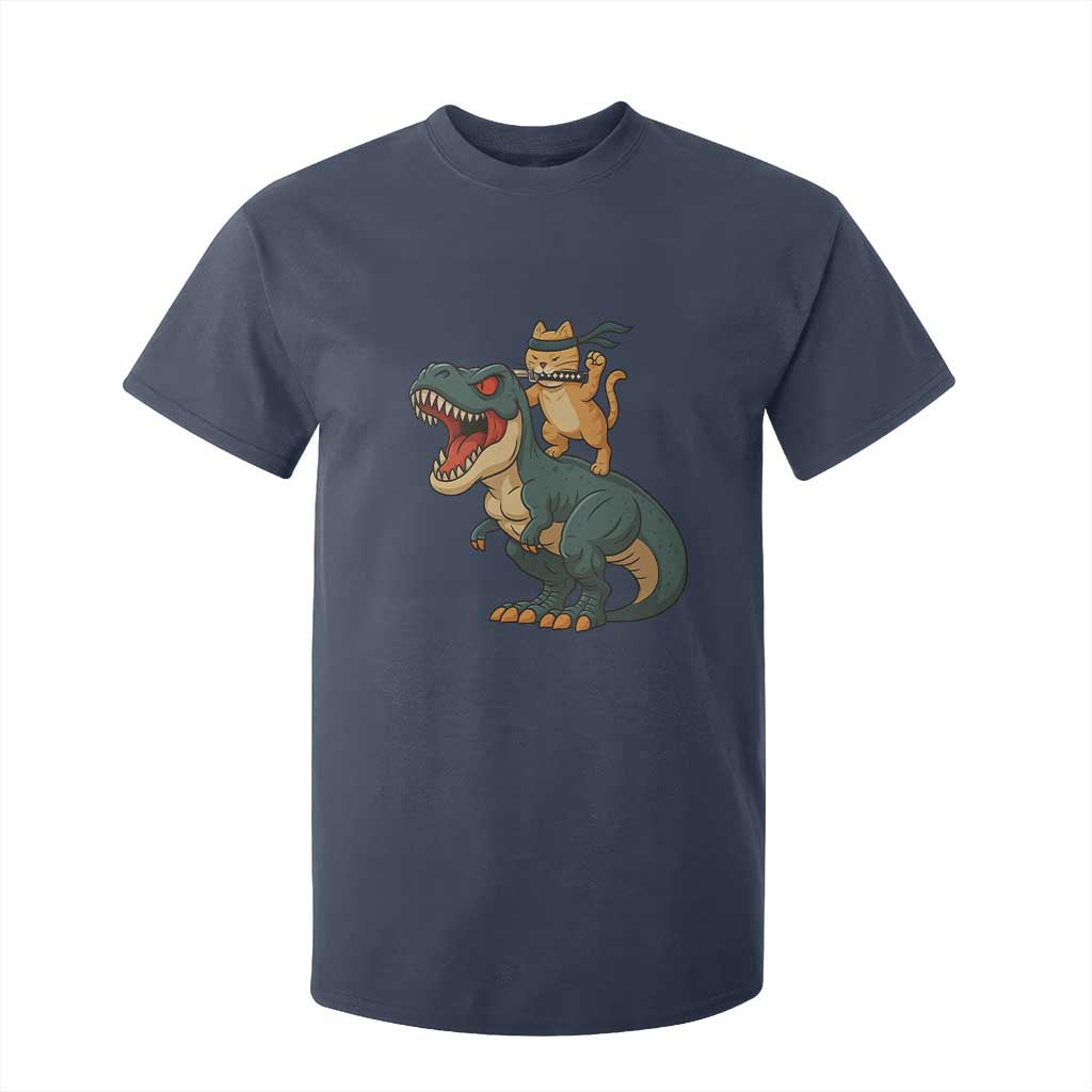 Ninja Cat Riding Dinosaur T Shirt For Kid TS14 Navy Print Your Wear