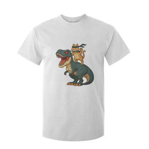 Ninja Cat Riding Dinosaur T Shirt For Kid TS14 White Print Your Wear