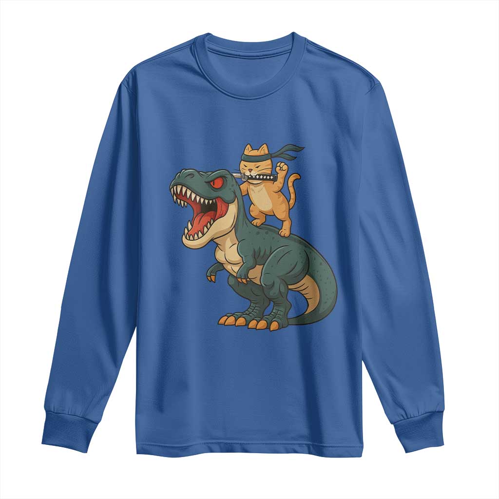 Ninja Cat Riding Dinosaur Long Sleeve Shirt TS14 Royal Blue Print Your Wear