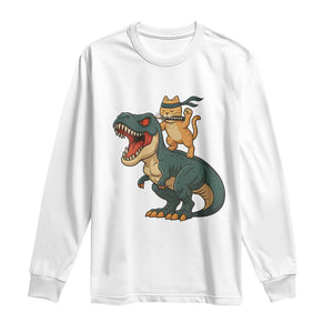 Ninja Cat Riding Dinosaur Long Sleeve Shirt TS14 White Print Your Wear