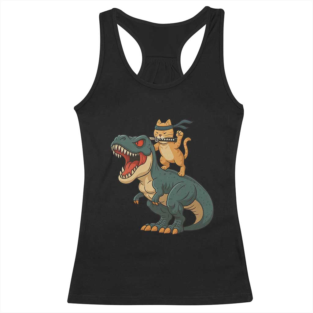 Ninja Cat Riding Dinosaur Racerback Tank Top TS14 Black Print Your Wear