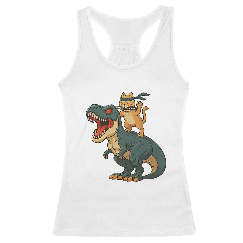 Ninja Cat Riding Dinosaur Racerback Tank Top TS14 White Print Your Wear