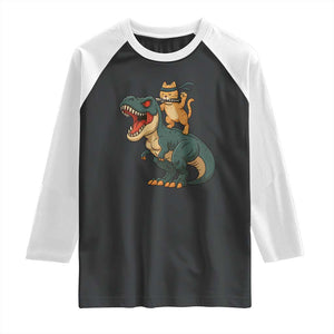 Ninja Cat Riding Dinosaur Raglan Shirt TS14 Black White Print Your Wear