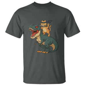 Ninja Cat Riding Dinosaur T Shirt TS14 Dark Heather Print Your Wear
