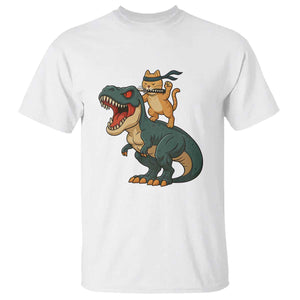 Ninja Cat Riding Dinosaur T Shirt TS14 White Print Your Wear