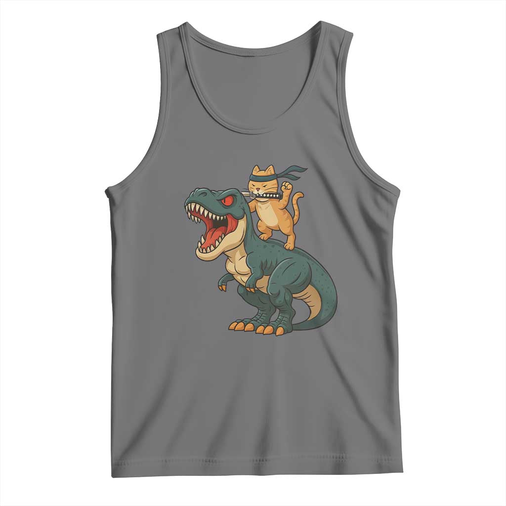 Ninja Cat Riding Dinosaur Tank Top TS14 Black Heather Print Your Wear