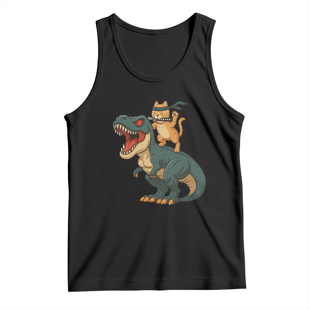 Ninja Cat Riding Dinosaur Tank Top TS14 Black Print Your Wear