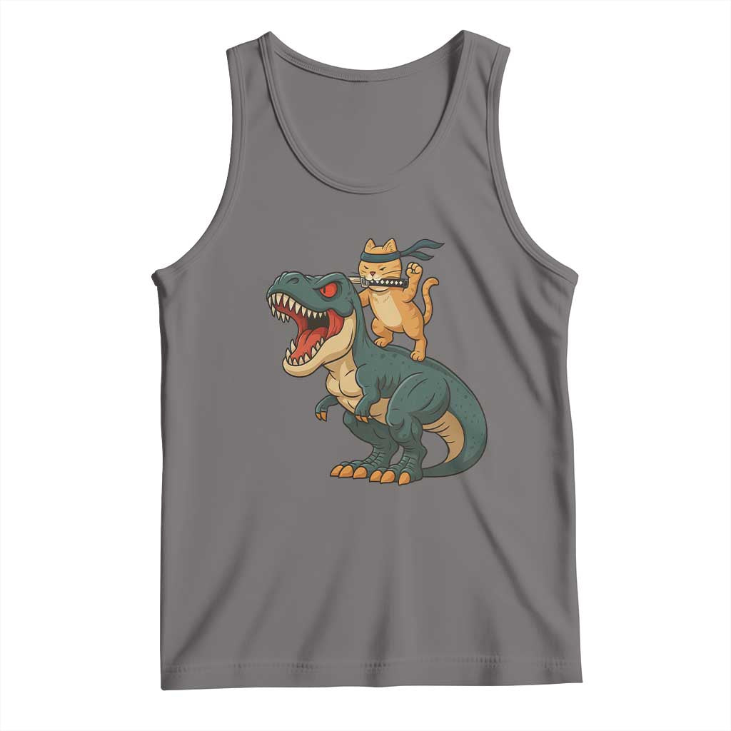 Ninja Cat Riding Dinosaur Tank Top TS14 Deep Heather Print Your Wear