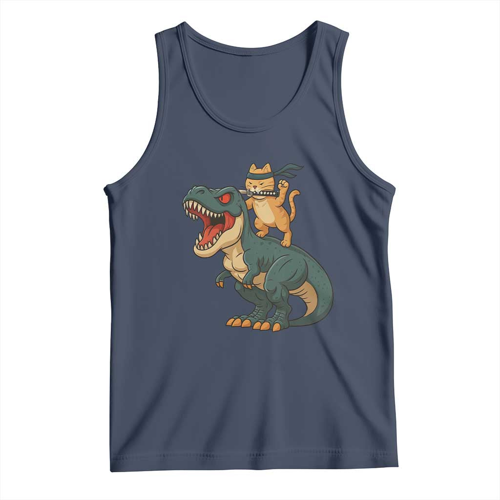 Ninja Cat Riding Dinosaur Tank Top TS14 Navy Print Your Wear