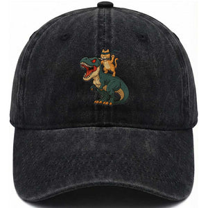 Ninja Cat Riding Dinosaur Washed Cotton Baseball Cap TS14 Washed Cap Universal Fit Black Print Your Wear