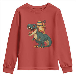 Ninja Cat Riding Dinosaur Youth Sweatshirt TS14 Red Print Your Wear